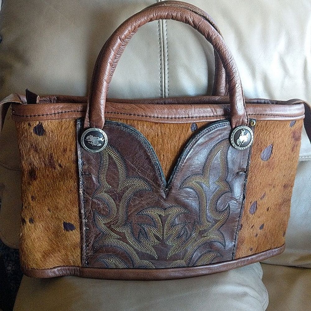 Vintage Recycle Cowboy Boot Purse- Hair on hide🐎